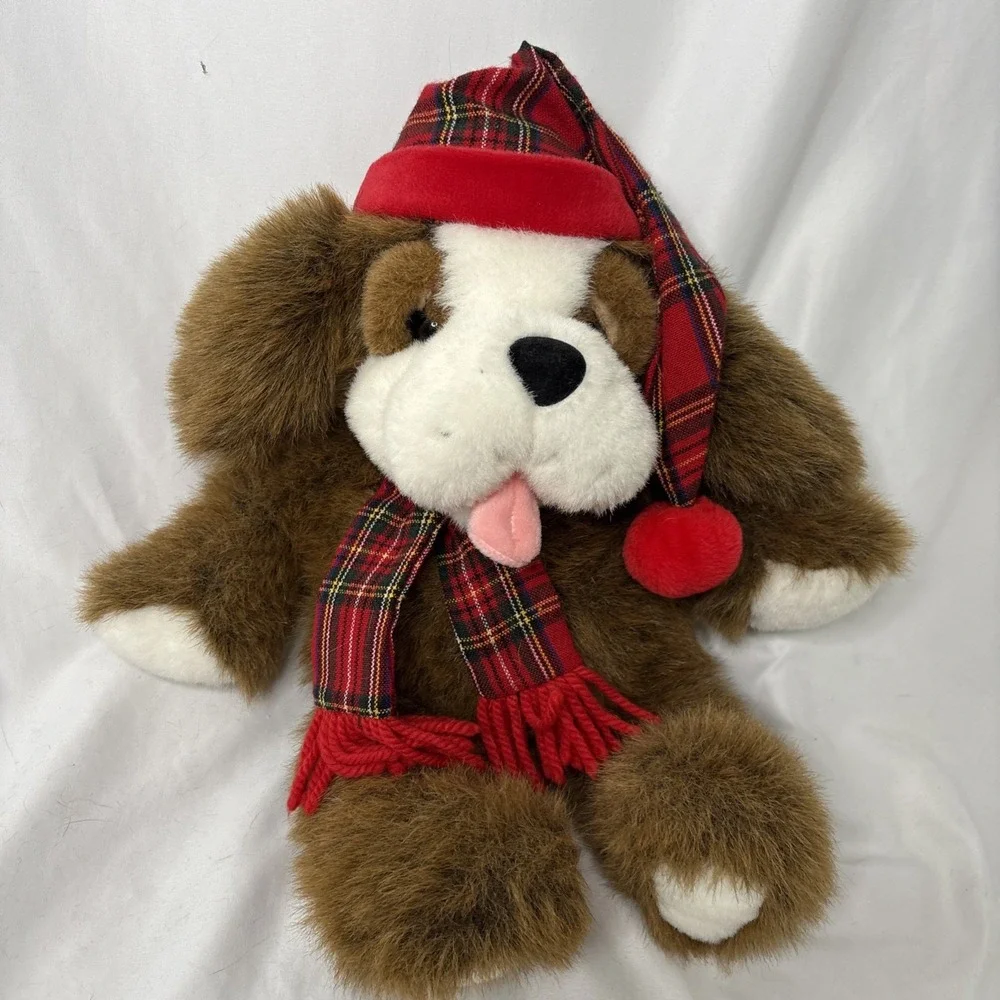 Vtg Commonwealth Digby & Dexter‎ Dog Plush Christmas Plaid Hat 20